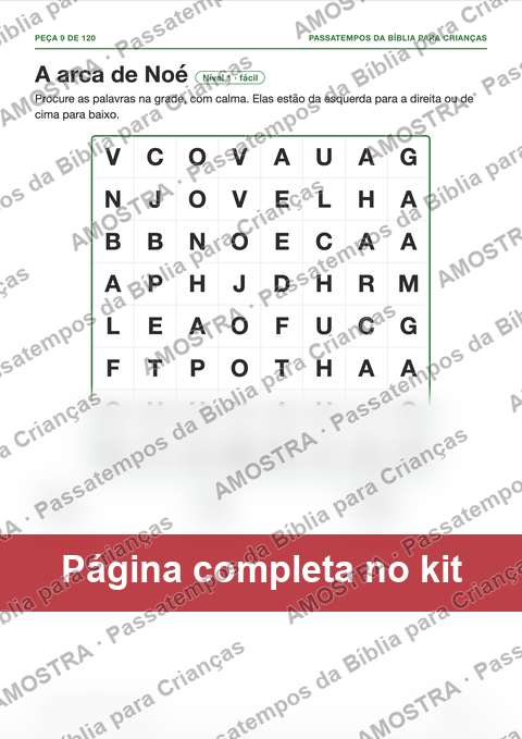 Amostra da página do kit: A arca de Noé
