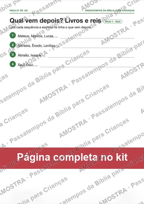 Amostra da página do kit: Qual vem depois? Livros e reis